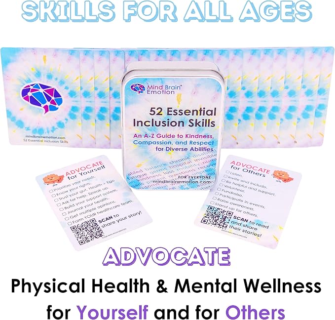 Mind Brain Emotion 52 Essential Inclusion Skills - A to Z Guide to Kindness, Compassion, Respect for Diversity and Disabilities - Educational Cards and Health Advocate to Teach Kids Empathy