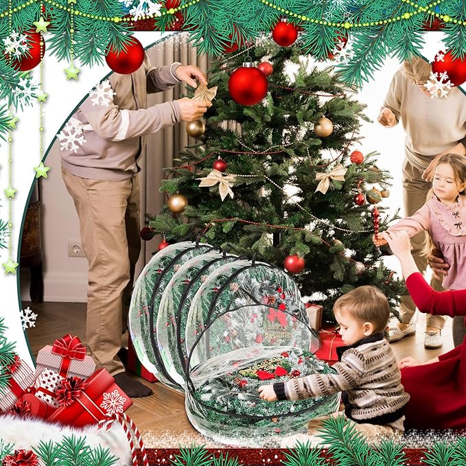 Shappy 4 Pcs 36 Inch Christmas Wreath Storage Container Clear Wreath Storage Bags PVC Waterproof Garland Bags with Clear Window Dual Zippers and Handles for Xmas Holiday Artificial Garland (Black)