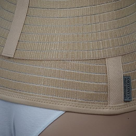 ORTONYX Ergonomic Abdominal Binder Waist and Lower Back Support Belt, Back Brace for Women & Men - Breathable, Elastic, With Extra Band - Beige S/M