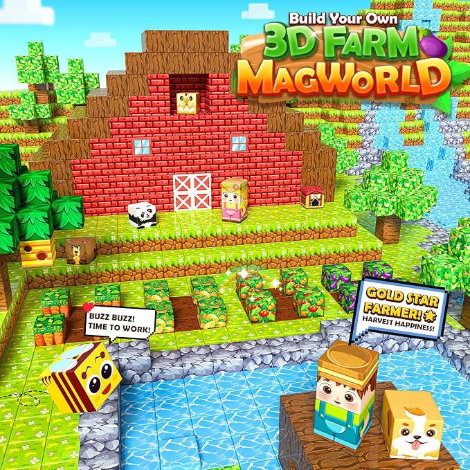 Magnetic Blocks, Build Mine Magnet World Forest Farm Edition, Magnetic Building Blocks for Kids Ages 4-6 6-8 8-12, Sensory STEM Toys for Boys & Girls