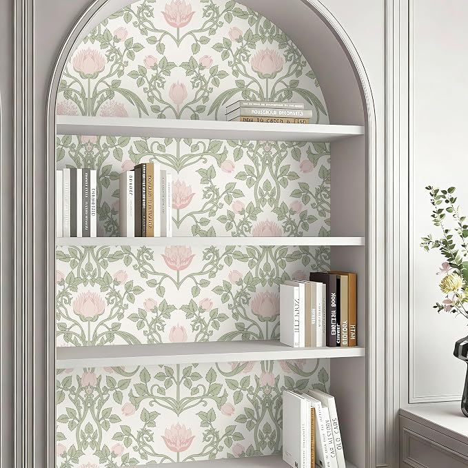 YXTII Peel and Stick Wallpaper Pink Floral Damask Wallpaper