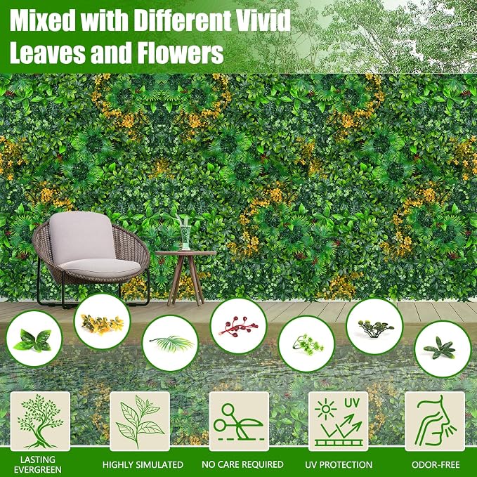 Grass Wall Panels Roll, UV-Anti Faux Greenery Plant Boxwood Panels