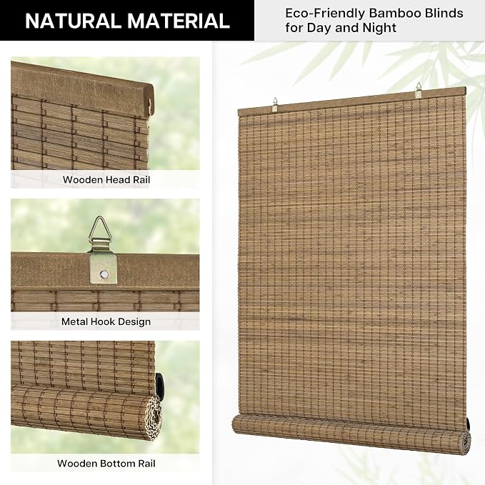 LazBlinds Cordless Bamboo Blinds, Bamboo Roll Up Shades