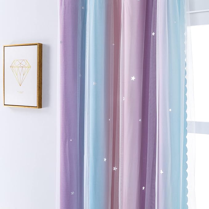 XiDi Curtains for Bedroom Decor, Rainbow Pink Purple/34/79