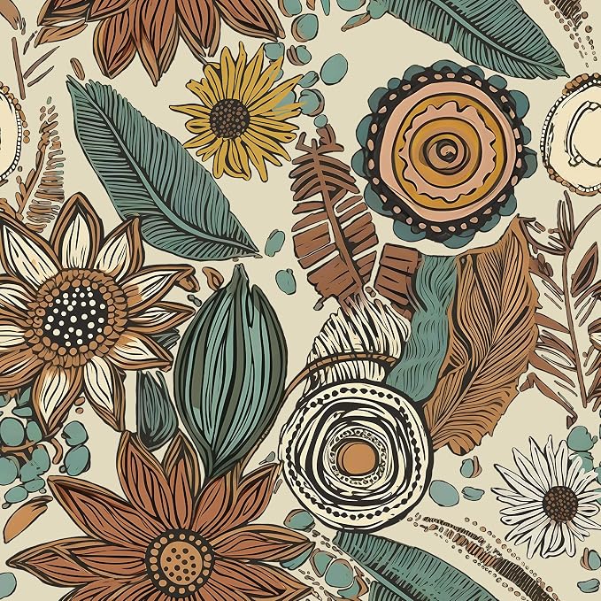 Boho Wallpaper Peel and Stick, Retro Floral Contact Paper 17.5" x 393.7"