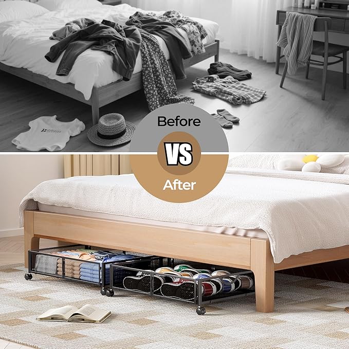 Metal Rolling Under Bed Storage, 2 Pack – Black