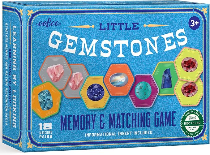 eeBoo: Memory & Matching Game- Little Gemstones - 18 Pairs to Memorize, Colorful Gems, Encourages Recognition, Concentration Skills, Kids Ages 5+