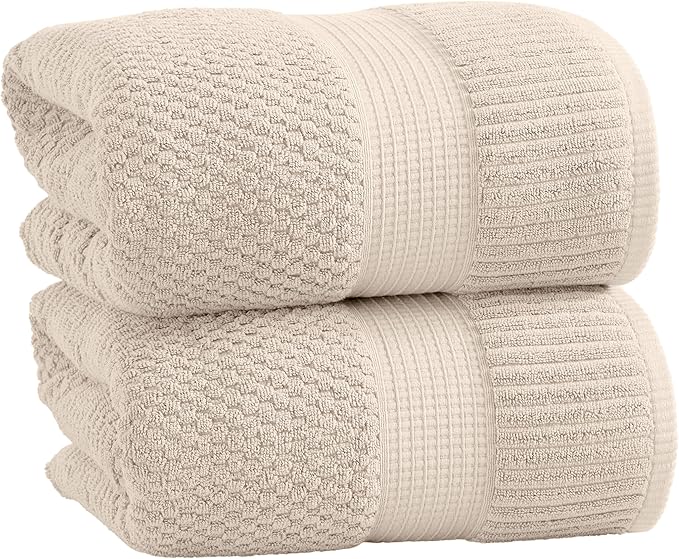 NY Loft 100% Cotton 2 Pack Bath Sheet Towel Set | Super Soft & Absorbent Quick-Dry Oversize Bath Towels |Textured and Durable Cotton | Sand