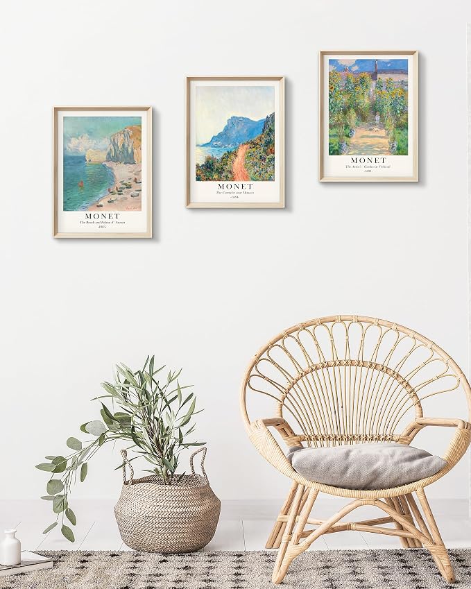HesenDot Framed Claude Monet Wall Art 3 Piece, 12x16in High Framed Design