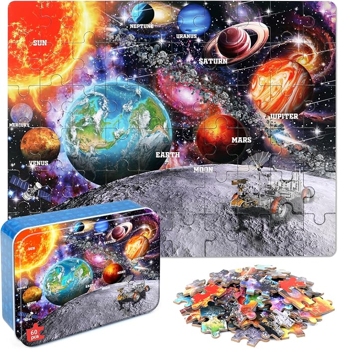 Puzzles for Kids Ages 4-6, 60 Piece Puzzles for Kids Ages 3-5 in Metal Box | Educational Space Jigsaw Puzzles Kids Puzzles,Childrens Puzzle Games Puzzle Toys for Girls and Boys