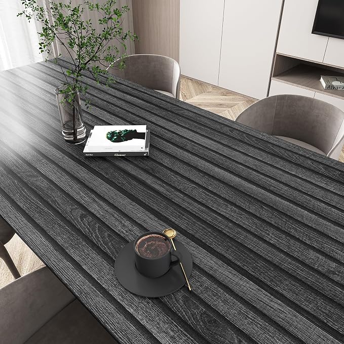 VEELIKE Charcoal Black Wood Slat Peel and Stick Wallpaper 24''x118'' Modern