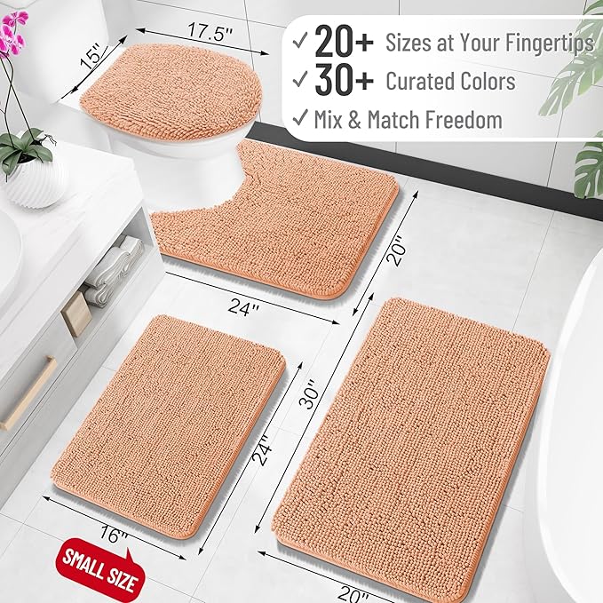 OLANLY Toilet Rugs U-Shaped 24x20, Extra Soft Absorbent Chenille Contour Bathroom Rugs for Toilet, Dry Quickly, Machine Washable, Non-Slip Bath Mat, Peach