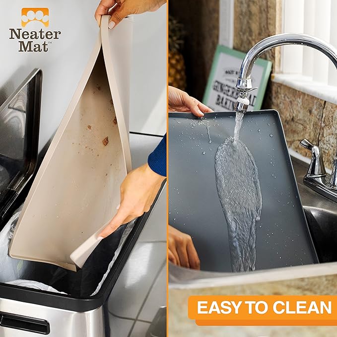 Neater Pet Brands Neater Mat Pet Mats for Food and Water, Cat & Dog Bowl Mat Waterproof Silicone, Feeding Tray, Dog Food Mats for Floors, Placemat w/Raised Edge for Under Bowls, 16” x 10”, Slate Blue