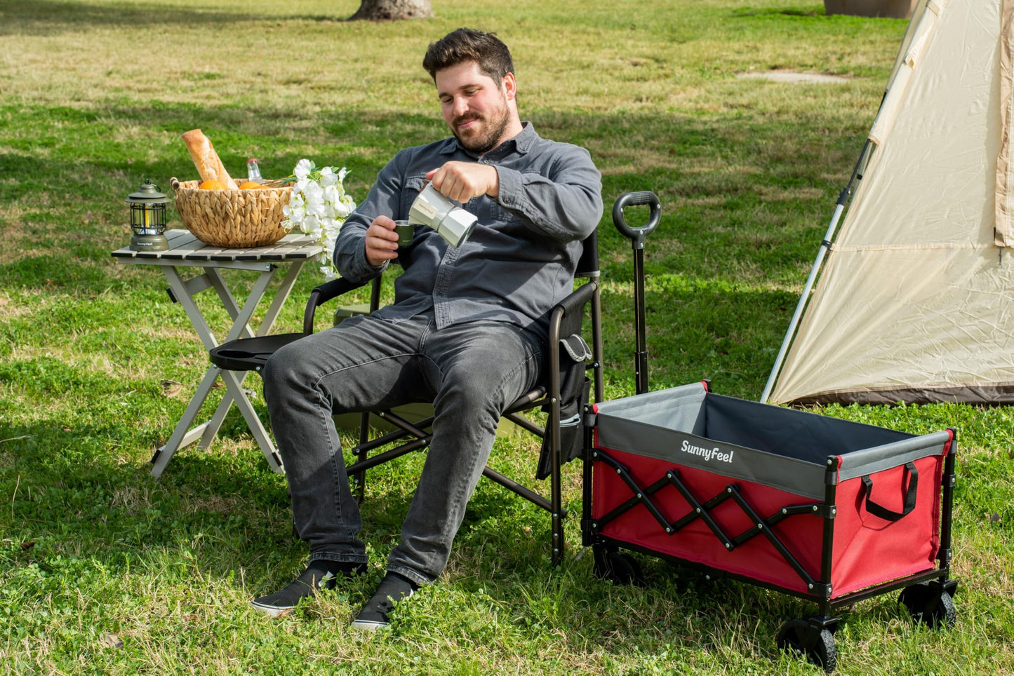 SUNNYFEEL Oversized Camping Directors Chair, Portable Folding Lawn Chairs for Adults Heavy Duty with Side Table,Pocket for Beach, Fishing,Picnic,Concert Outdoor, Foldable Camp Chairs
