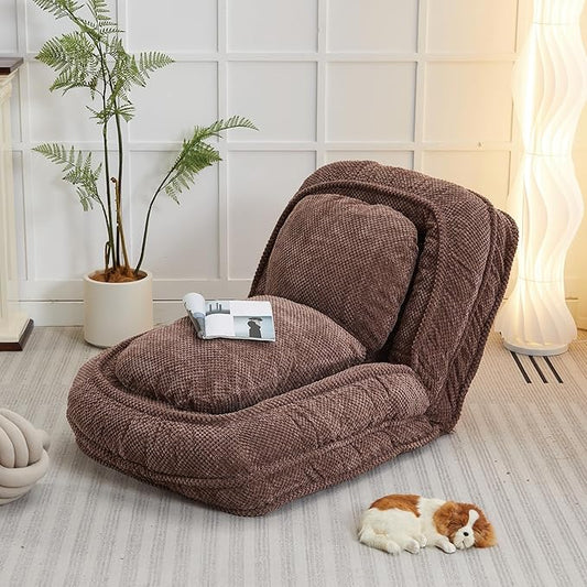 Adjustable 5-Position Human Dog Bed for People, Big Comfy Plush Floor Gaming Lazy Sofa Chair with Pillows & Back Support, Foldable Lounge Loveseat Couch for Living Room Bedroom (Brown)