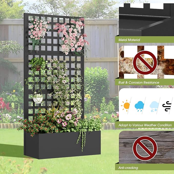 Metal Planter Box with Trellis, Planter Box Trellis with Privacy Screen and