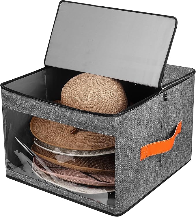 Upgraded Hat Storage Box for Women & Men,Closet Hat Boxes Organizer Bag with Dustproof Lids,Cowboy Hat Box,Hat Carrier Case For Travel