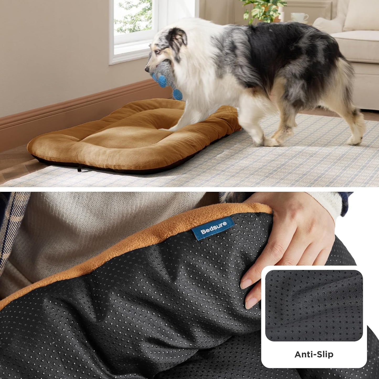 Bedsure Washable Dog Crate Pad for Large Dogs, Anti-Slip Puppy Kennel Dog Bed for Crate - Ultra Soft Fleece Flat Thin Pet Mat (Not Chew Proof), Brown 35"x22"