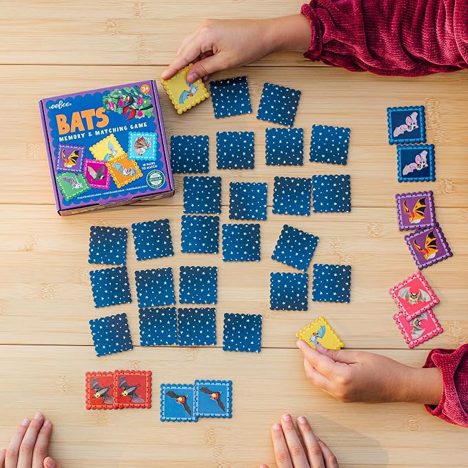 eeBoo: Memory & Matching Game- Little Bats-18 Pairs to Match & Memorize, Colorful Tiles, Encourages Recognition & Concentration Skills, Kids Ages 3+