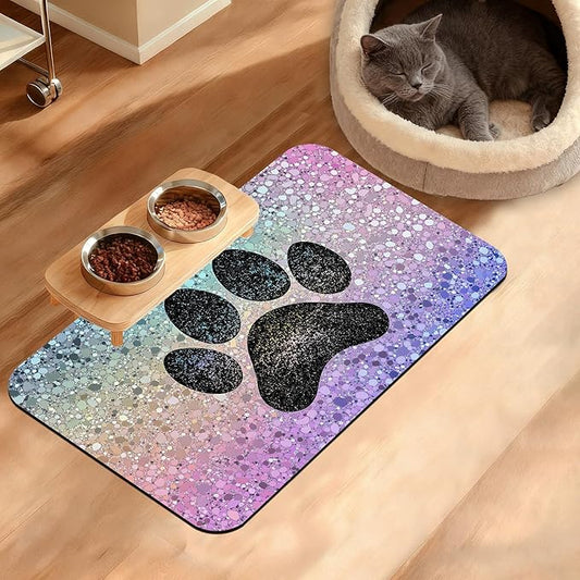 Pet Feeding Mat,Dog Paw Absorbent Dog Cat Food Mat Dog Mat with Rubber Backing,Non-Slip Water Bowl Placemat,Pet Supplies 12" x 20"
