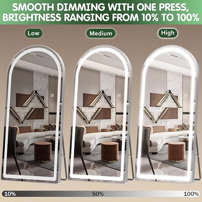 FENNIO Full Length Mirror with Lights, Free Standing Lighted Floor Mirror