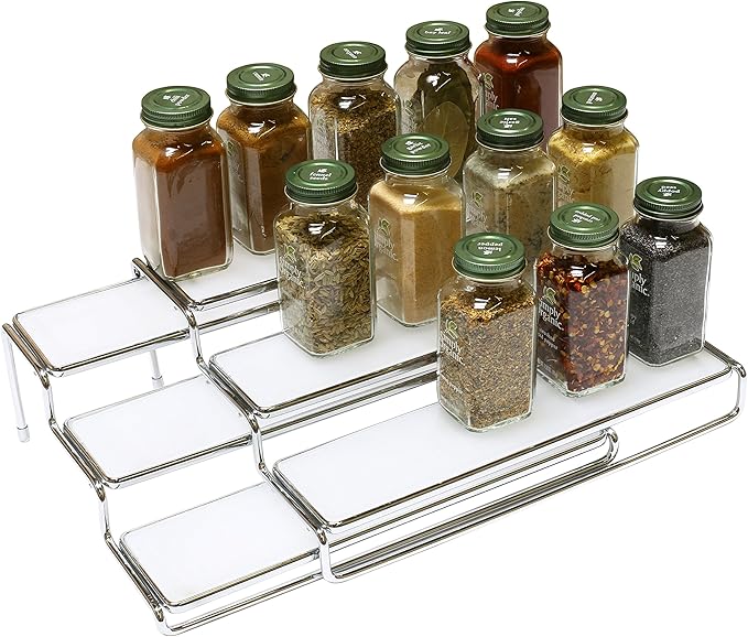 Deco Brothers Spice Rack 3 Tier Expandable Shelf Organizer, Chrome