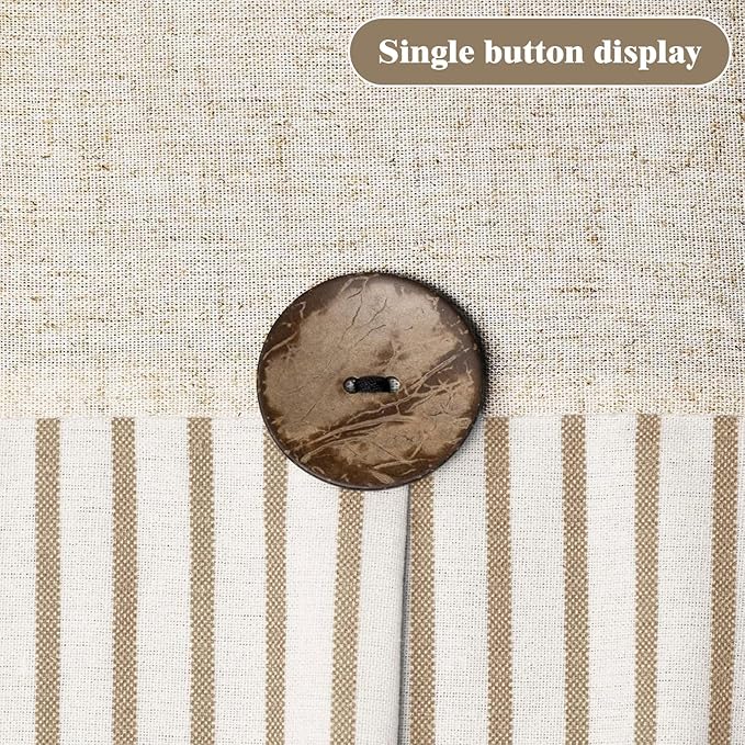 Farmhouse Shower Curtain Linen Beige Button Woven Fabric Country Rustic Western, Pleated Beige Stripe 72" W x 72" L