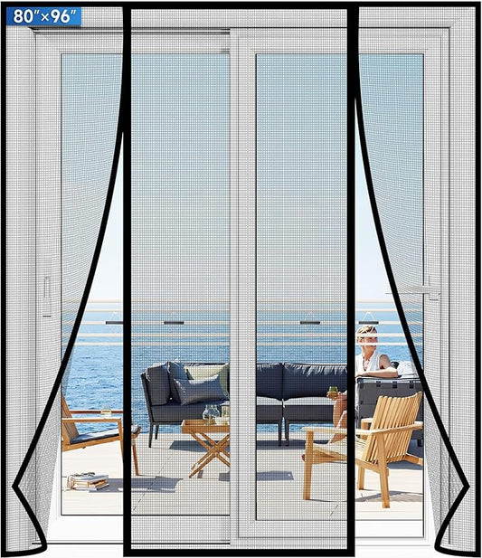 Magnetic Screen Door Upgraded PET Mesh Stronger Than Fiberglass and Polyester,Hands Free,Keeps Bugs Out,Pet & Kid Friendly,Suitable for Sliding Door,Large Patio Door and French Door-80''x96''