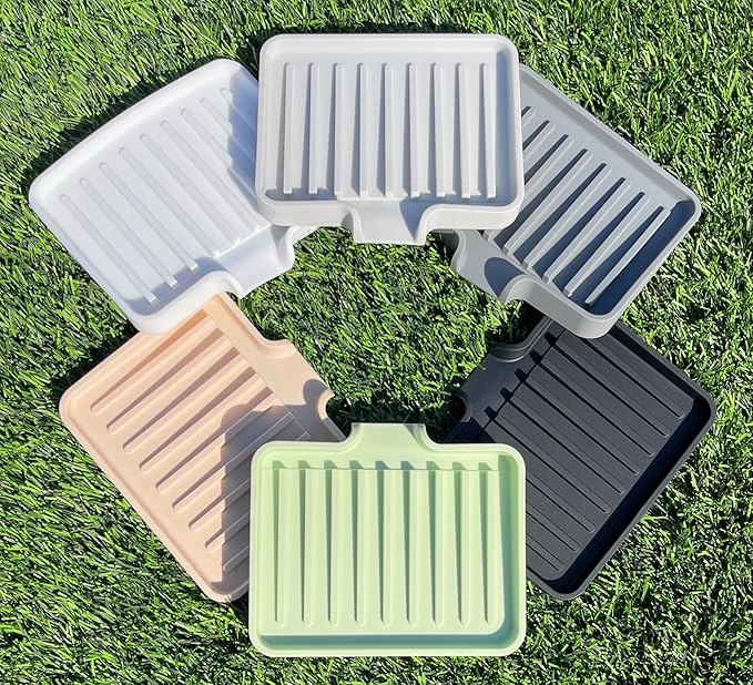 Silicone Soap Dish Tray and Sponge Holder with Drain Chute, Rectangular, Kitchen and Bathroom Sink Organizer (White, 5.2"x4" (Set of 2), 7.2 Ounces)