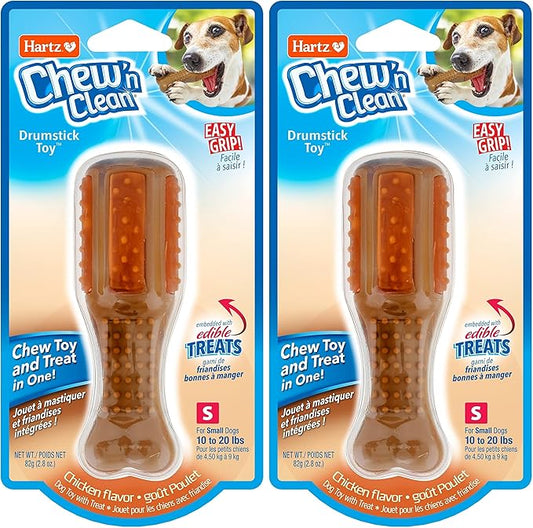 Hartz Chew ‘n Clean Chew Toy and Treat in One Chicken Flavored Drumstick Dog Toy, Small (Pack of 2)