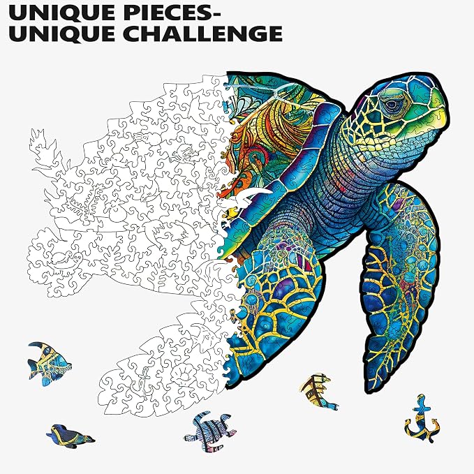 Mys Aurora FSC Certified Sea Turtle Wooden Puzzles 500 Pieces | 5MM Unique Shaped Wooden Puzzle for Adults and Kids, Family Game 16.9 x 20.7 Inch