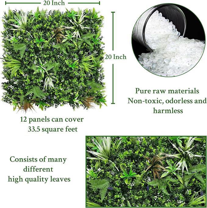 ODTORY Artificial Boxwood Topiary Hedges Panels: 20'' x 20'' 12P UV-Protected