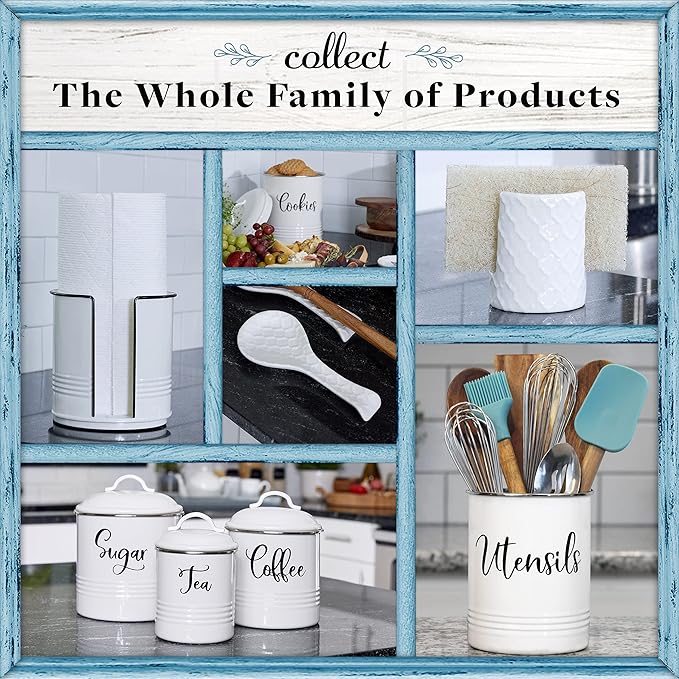 Home Acre Designs Sponge Holder for Kitchen Sink - Rustic Farmhouse Home Kitchen Decor - White Ceramic