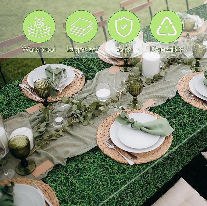 Kochorie 54 Inch x 100 Ft Grass Plastic Table Cloth Roll Disposable Waterproof