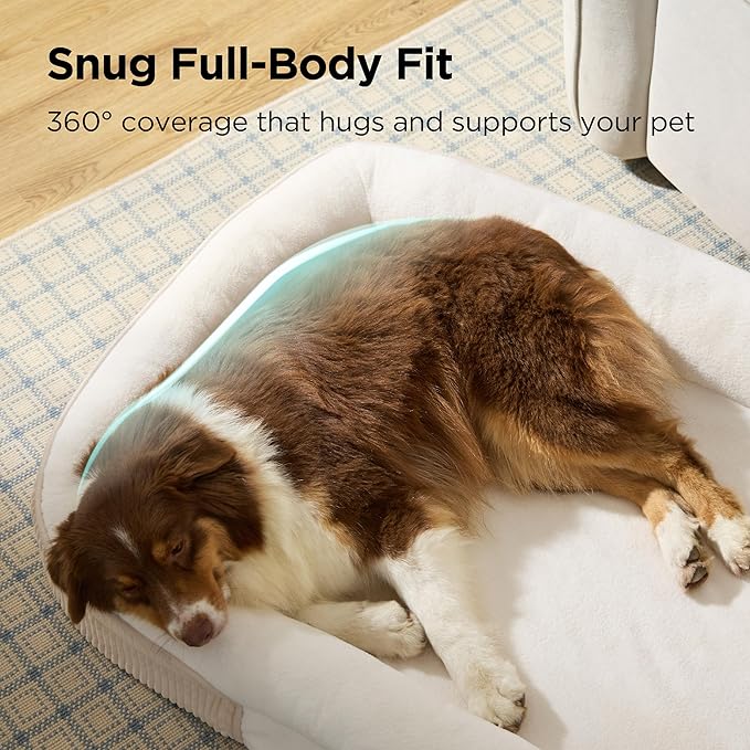 Bedsure Orthopedic Dog Bed Medium Size Dog - 360° Oval Bolster Medium Dogs Beds for Senior Dogs with Waterproof Washable Cover, Comfort Pet Sofa Couch with Ultra-Soft Fleece, Beige, 30"