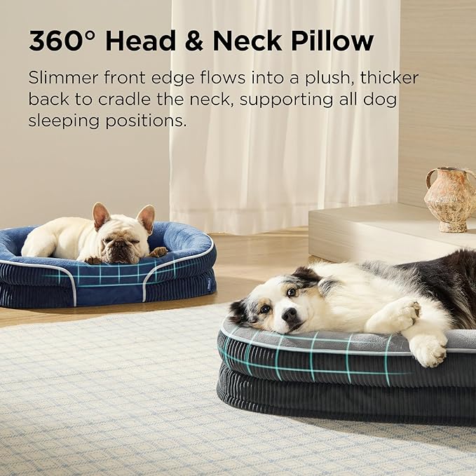 Bedsure Orthopedic Dog Bed Medium Size Dog - 360° Oval Bolster Medium Dogs Beds for Senior Dogs with Waterproof Washable Cover, Comfort Pet Sofa Couch with Ultra-Soft Fleece, Grey, 30"