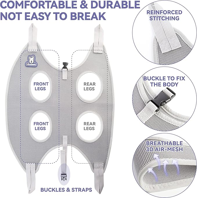Dog Grooming Hammock Harness for Dogs & Cats with Pet Nail Clipper Trimmer - Cat Hanger Sling for Trimming Clipping Nails- Dog Hammock Restraint Bag for Small Medium Large pet （ Grey L ）