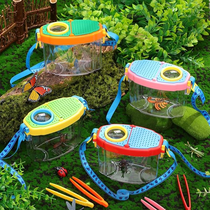 Halloscume 8 Pack Insect Bug Viewer Kit for Kids with Tweezers Explorer Outdoor Set Bug Catcher Containers for Insects Magnifying Insect Box Observation Kit for Science Nature (Deep Colors)