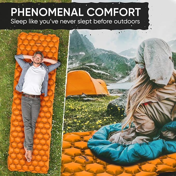 POWERLIX Ultralight Inflatable Camping Sleeping Pad - Camping Mattress for Backpacking, Hiking, Compact Lightweight Air Pad for Camping, Inflation Hand Pump Bag/Repair Kit Included