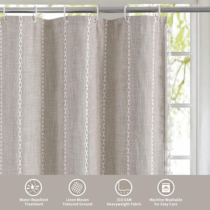 MitoVilla Tan Small Stall Shower Curtain 36 x 72, Taupe Half Size Narrow Polyester Linen Fabric Shower Curtains for Boho Farmhouse Bathroom Decor, Wrinkle Resistant Cloth Shower Curtain