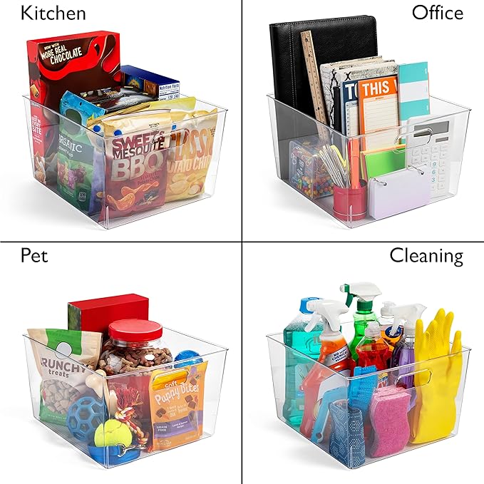 ClearSpace XL Clear Plastic Storage Bins - 2 Pack for Kitchen Cabinet and Fridge Organization