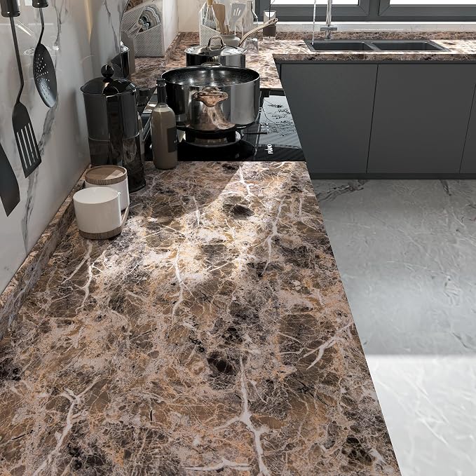 BAYYA Brown Marble Paper Granite Peel and Stick Kitchen Backsplash Wallpaper
