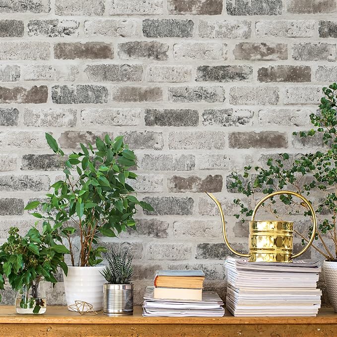 Guvana 17.3"×197" Brick Peel and Stick Wallpaper Grey Brown 3D Self Adhesive