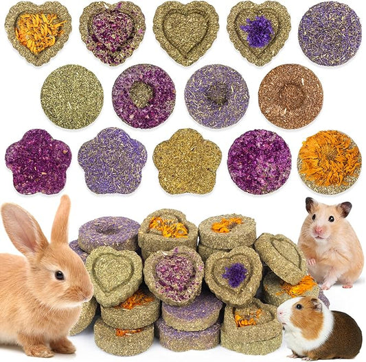 BESENL 36PCS Guinea Pig Hay Food Natural Rabbit Chew Toys for Teeth，Hamster Toys, Bunny Chew Toys Timothy Hay Treats for Rabbits Chinchillas Rats, Small Animals Teeth Grinding
