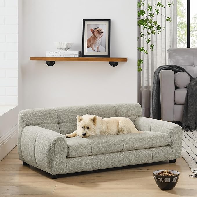 Soft and Comfortable Dog Couch Bed,Elevated Large Dog Sofa with Backrest and Armrestsmodern Rectangular pet Sofas,pet Furniture. Dry Cleanable Fabric Furniture for Medium and Large Dogs (Beige)