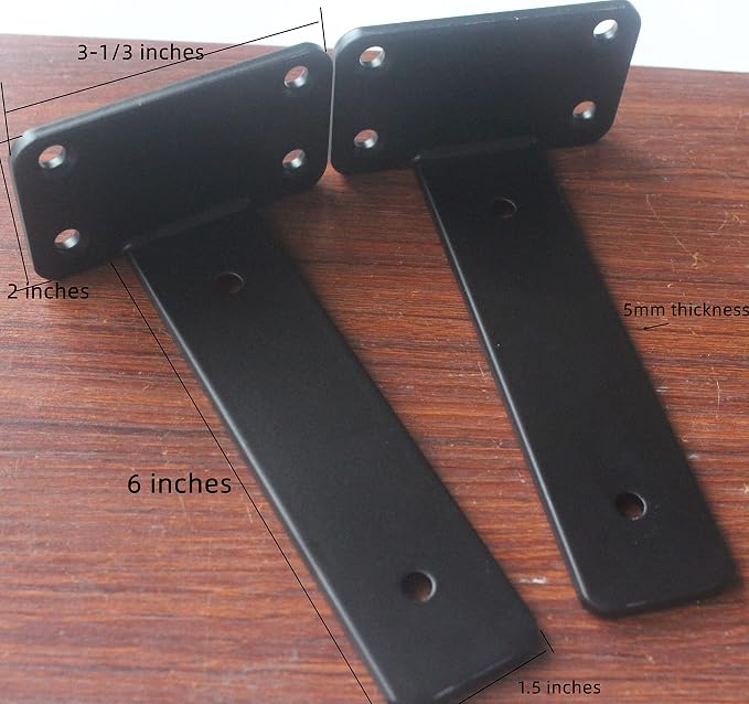 12 Pack - 6 inch Black Hidden L Shelf Bracket Iron Floating Shelf Brackets