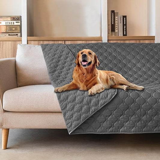 gogobunny 3X Stronger Waterproof Pet Blanket, Scratch Proof Furniture Protector for Dogs Cats, Reversible Cover 82x102 Inch, Dark Grey