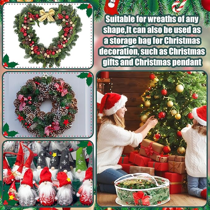 Shappy 1 Pcs 36 Inch Christmas Wreath Storage Container Clear Wreath Storage Bags PVC Waterproof Garland Bags with Clear Window Dual Zippers and Handles for Xmas Holiday Artificial Garland (White)