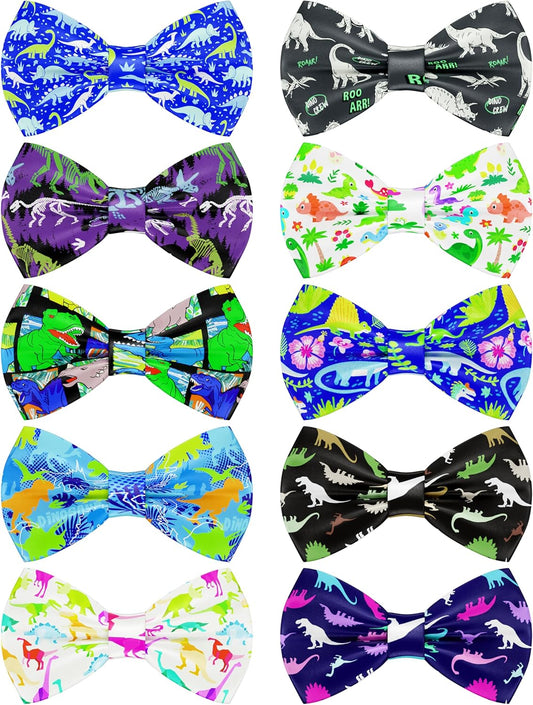 PET SHOW 10 Pack Dinosaur Big Dog Bow Ties for Large Medium Dogs Sliding Collar Attachment Bowties Bowknots Holiday Party Pet Grooming Accessories(Large)