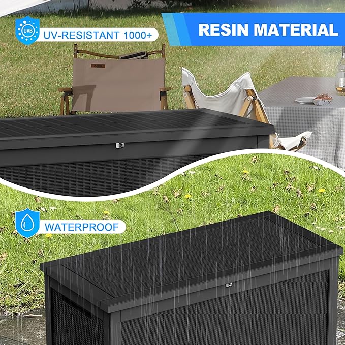 260 GallonOutdoor Storage Box,Resin Deck Boxes Waterproof, IndoorOutdoor Bin for Package Delivery, Patio Cushions, Gardening Tools, Lockable, UV Resistant